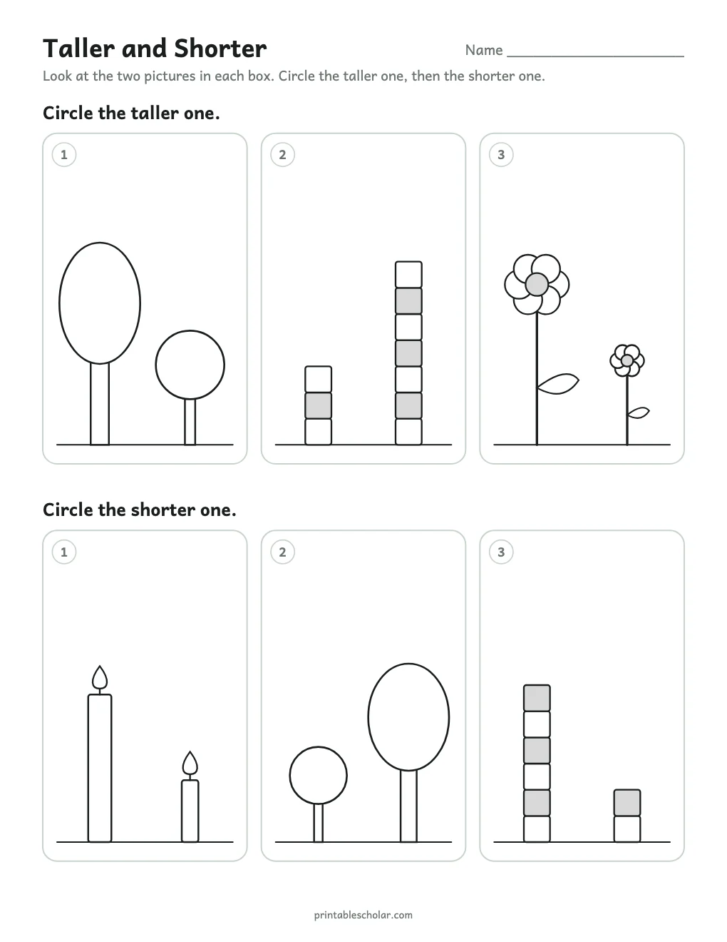 Taller and Shorter printable preview