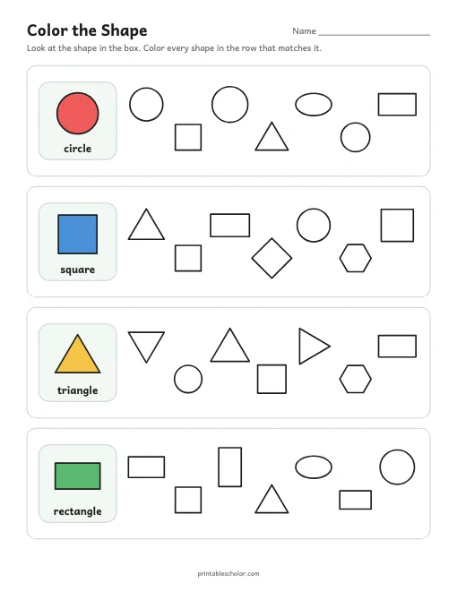 Color the Shape printable preview