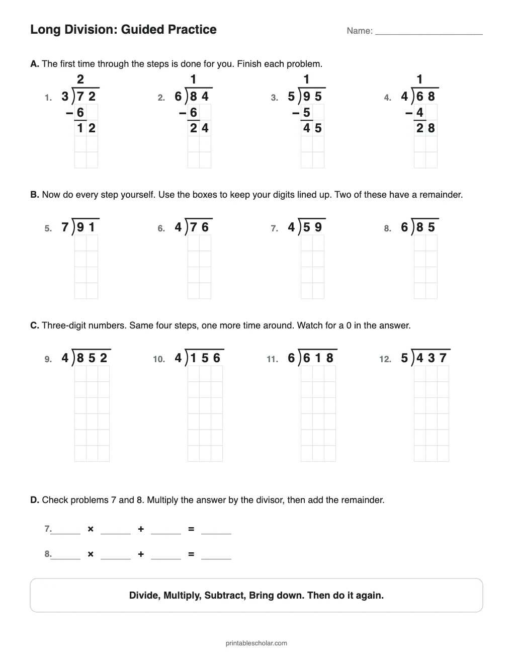 Long Division: Guided Practice printable preview