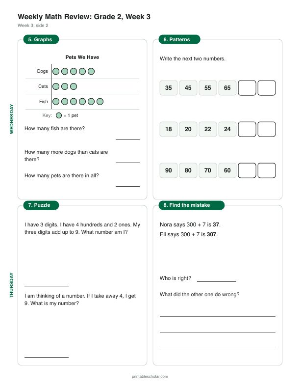 2nd grade math morning work, week 3, back: Expanded form and number words to 1,000