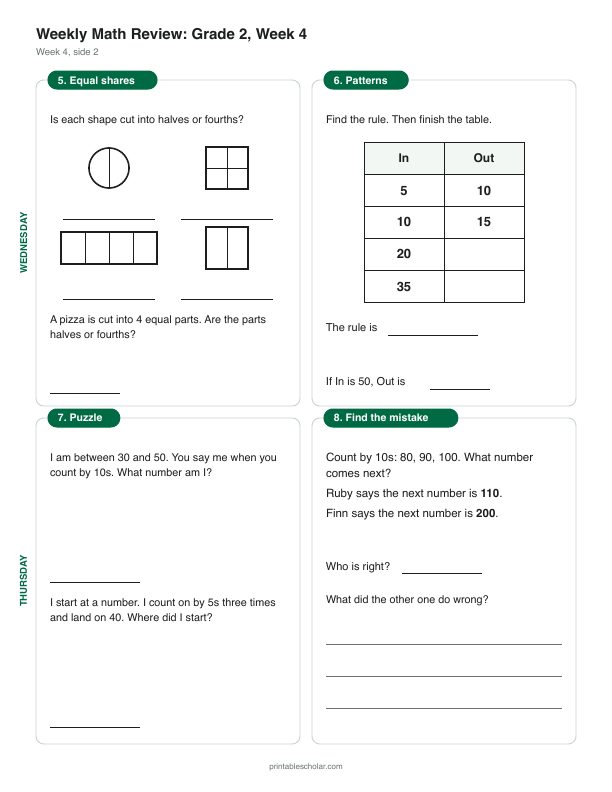 2nd grade math morning work, week 4, back: Skip counting by 5s, 10s and 100s