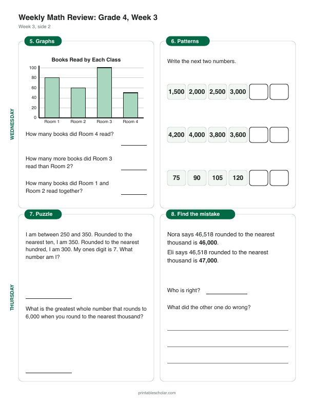 4th grade math morning work, week 3, back: Rounding to any place
