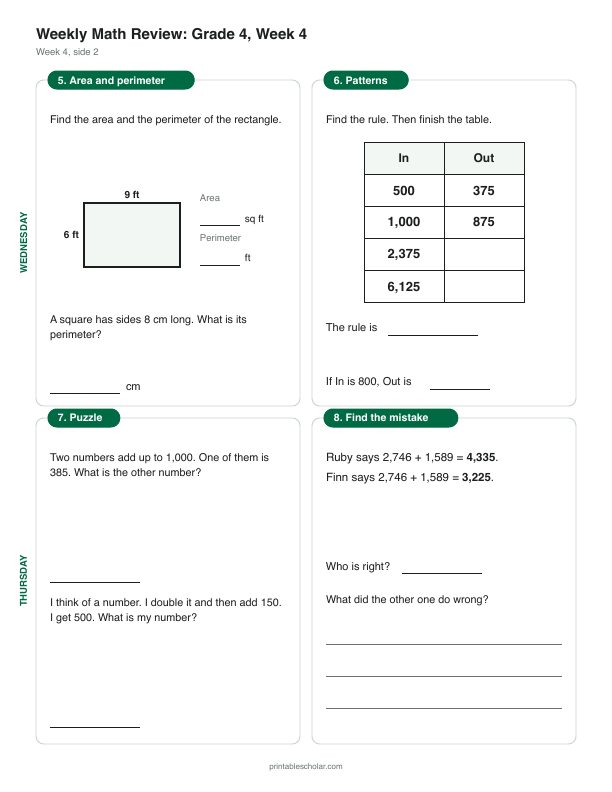 4th grade math morning work, week 4, back: Adding multi-digit numbers
