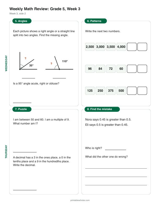 5th grade math morning work, week 3, back: Rounding decimals