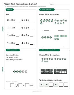 Week 1 sheet: Counting and writing numbers to 20