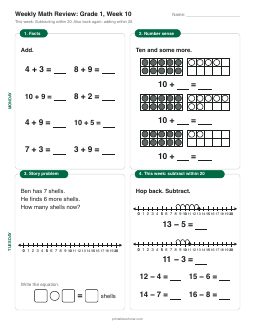 Week 10 sheet: Subtracting within 20
