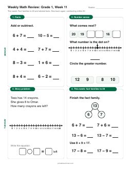 Week 11 sheet: Fact families to 20 and related facts