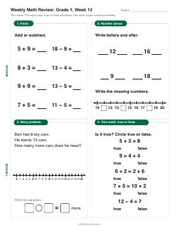 Week 13 sheet: The equal sign: true or false equations