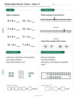 Week 15 sheet: Comparing word problems within 20