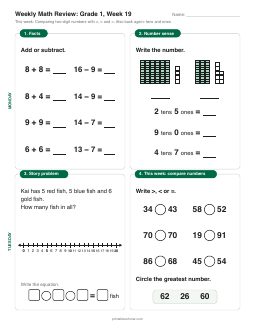 Week 19 sheet: Comparing two-digit numbers with  and =