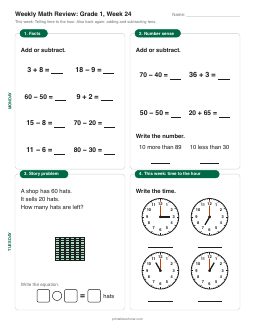 Week 24 sheet: Telling time to the hour
