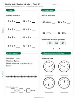 Week 25 sheet: Telling time to the half hour