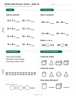 Week 30 sheet: Solid shapes