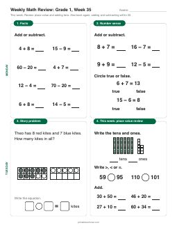 Week 35 sheet: Review: place value and adding tens