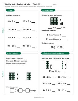 Week 36 sheet: Ready for 2nd grade: adding two-digit numbers