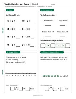 Week 5 sheet: Addition and subtraction word problems within 10