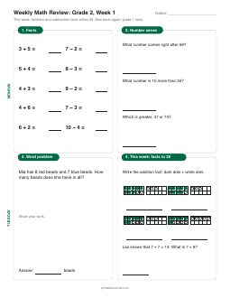 Week 1 sheet: Addition and subtraction facts within 20
