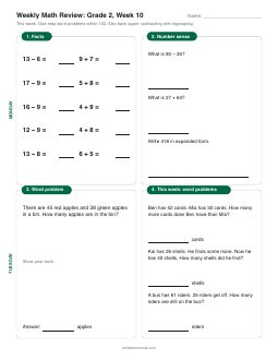 Week 10 sheet: One-step word problems within 100