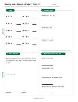 Week 13 sheet: Adding and subtracting 10 and 100 in your head