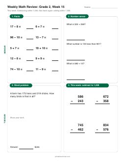 Week 15 sheet: Subtracting within 1,000