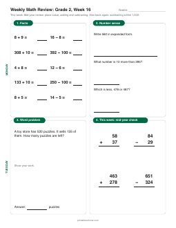 Week 16 sheet: Mid-year review: place value, adding and subtracting