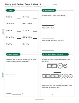 Week 18 sheet: Dollars and cents; money word problems