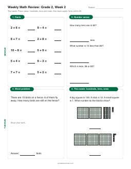Week 2 sheet: Place value: hundreds, tens and ones