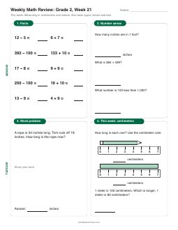 Week 21 sheet: Measuring in centimeters and meters
