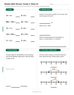 Week 23 sheet: Length word problems and number lines