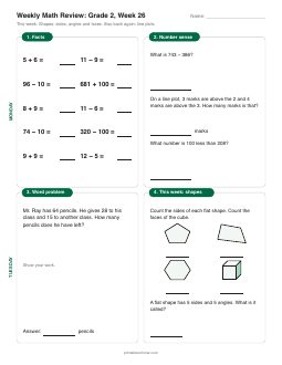 Week 26 sheet: Shapes: sides, angles and faces