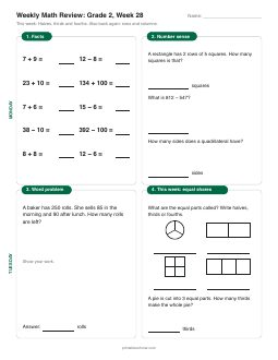 Week 28 sheet: Halves, thirds and fourths