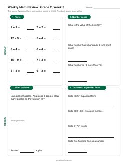 Week 3 sheet: Expanded form and number words to 1,000