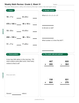 Week 31 sheet: Mixed practice: adding and subtracting three-digit numbers