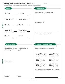 Week 32 sheet: Review: place value and comparing