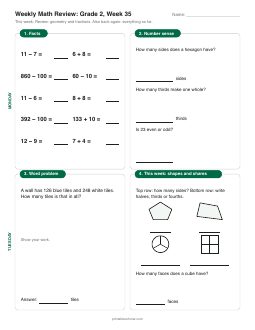 Week 35 sheet: Review: geometry and fractions