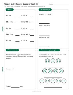 Week 36 sheet: Ready for 3rd grade: equal groups
