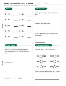 Week 5 sheet: Comparing three-digit numbers