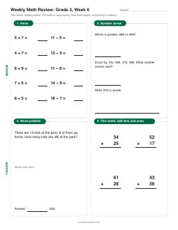 Week 6 sheet: Adding within 100 without regrouping