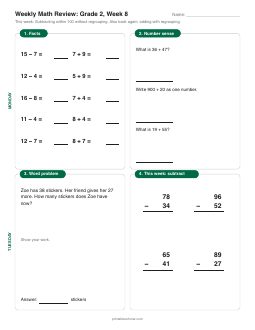Week 8 sheet: Subtracting within 100 without regrouping