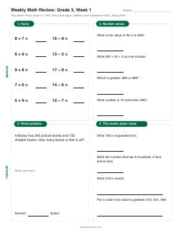 Week 1 sheet: Place value to 1,000