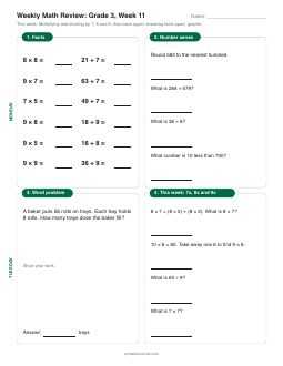 Week 11 sheet: Multiplying and dividing by 7, 8 and 9