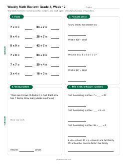 Week 12 sheet: Unknown numbers and fact families