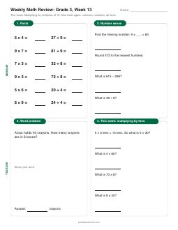 Week 13 sheet: Multiplying by multiples of 10