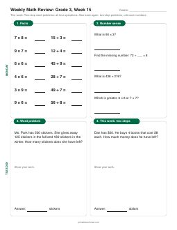 Week 15 sheet: Two-step word problems: all four operations