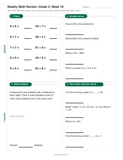 Week 18 sheet: Mid-year review: facts, rounding, two-step problems