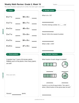 Week 19 sheet: Fractions: equal parts of a whole