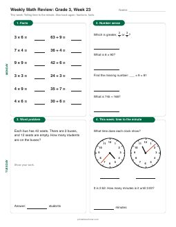Week 23 sheet: Telling time to the minute