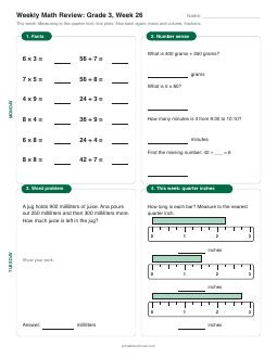Week 26 sheet: Measuring to the quarter inch; line plots