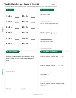 Week 32 sheet: Review: multiplication, division and unknown numbers