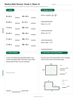 Week 34 sheet: Review: area, perimeter and shapes